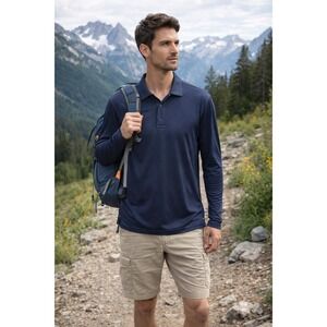 Solbari Mens Large Long Sleeve UPF 50+ Sun Protection Polo Shirt Navy Blue